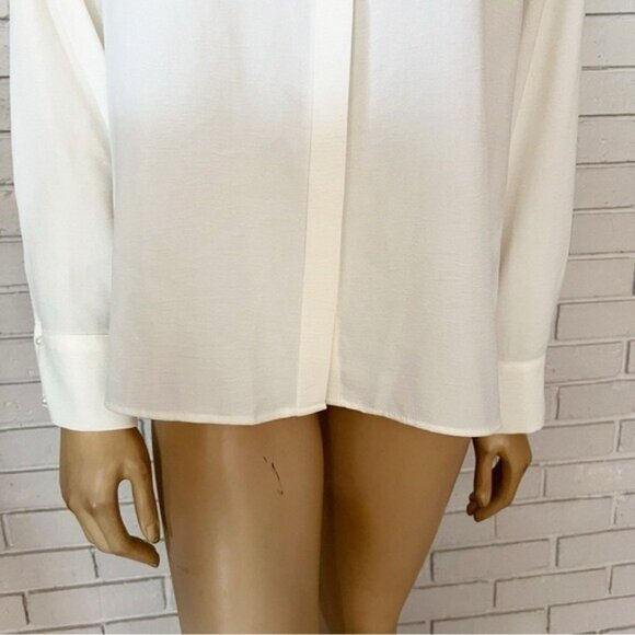 Zara White Pearl Lapel Crepe Shirt NWT Size L • Hidden Buttons • Elegant Blouse - Picture 3 of 9